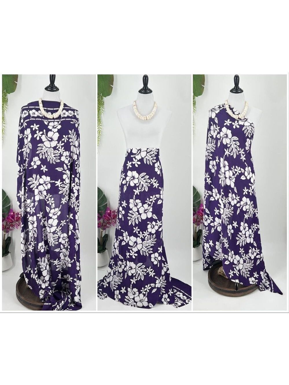 Purple/White Hibiscus  SARONG Kīkepa Pareo Beach Wrap Skirt Summer Scarf